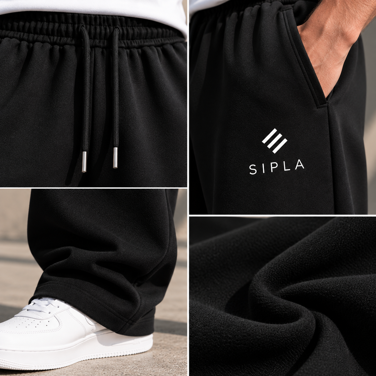 SIPLA Essential Black Baggy Trousers