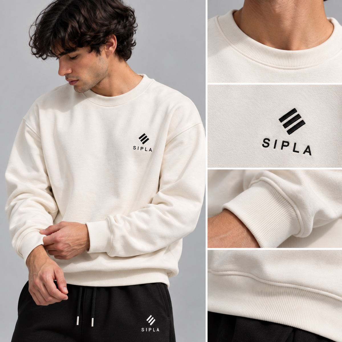 SIPLA Essential Off-White Relaxed Crewneck Sweatshirt